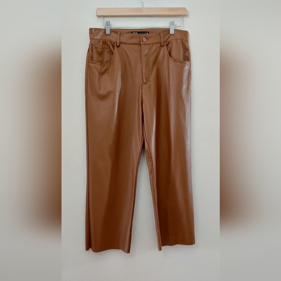 Zara Cognac-Brown Faux Leather Pants - Picture 2 of 5